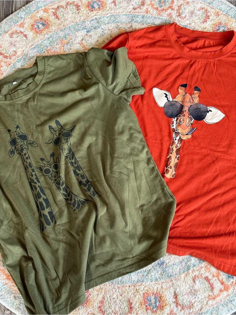 Giraffe Graphic Tee - Olive Green & Orange - Playful Sunglasses Design